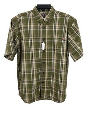 Dickies Mens Plaid Short Sleeve Relaxed Fit Shirt Green & Beige Size Medium